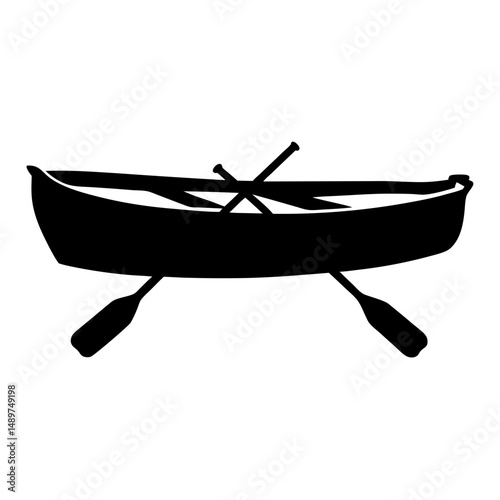 Empty rowing boat black silhouette vector illustration
