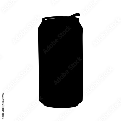 Soda can with straw black silhouette vector illustration