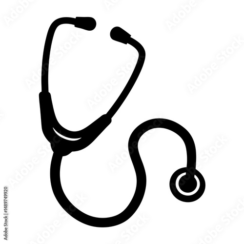 Medical stethoscope black silhouette icon vector illustration