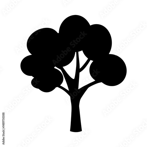 Rounded leaf tree black silhouette icon vector illustration