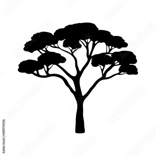 Artistic tree with rounded leaves and branches black silhouette icon vector illustration