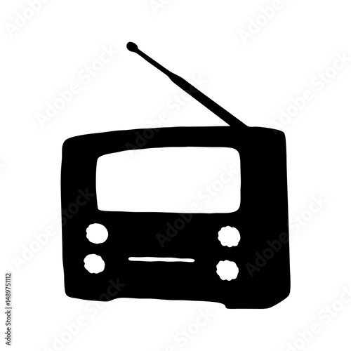 Vintage FM radio black silhouette icon vector illustration