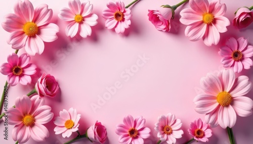 Wallpaper Mural Pink floral arrangement, overhead shot, pastel background , card, flower, wallpaper Torontodigital.ca