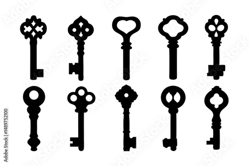 Elegant Old Key Silhouettes vector illustration