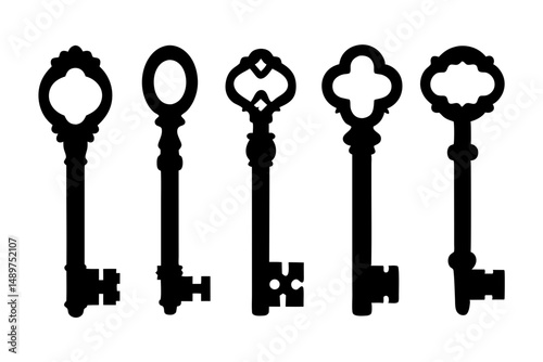 Monochrome Antique Key Icons vector illustration