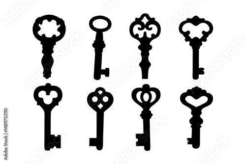 Antique Key Outline Set vector illustration