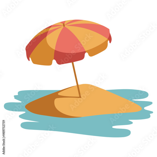 Beach umbrella on sandy island emoji isolated vector illustration on white background