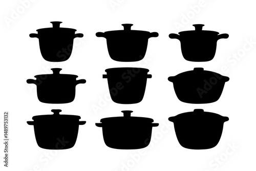 Lidded Saucepan Icon Set vector illustration