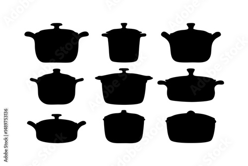 Pot with Lid Silhouette Collection vector illustration