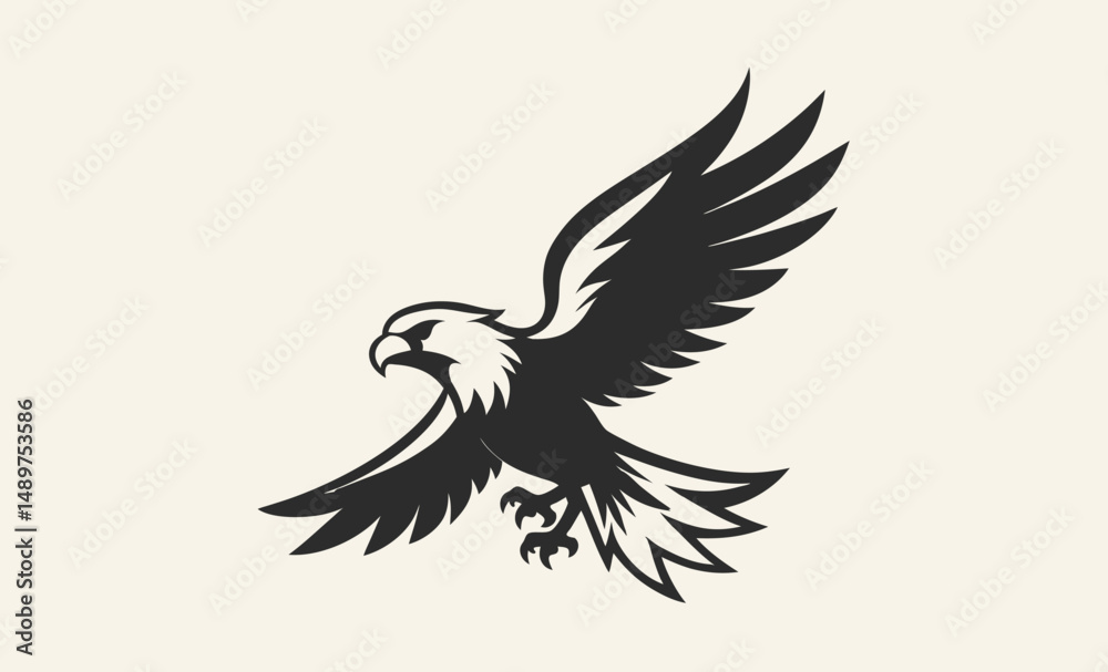 Obraz premium Eagle bird silhouette, Eagle vector illustration, Eagle graphic outline, Flying eagle shape, Eagle profile art 