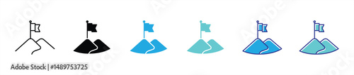 goal icon set. containing target, mission, achievement, journey to the pinnacle of success with purpose and vision thin line and color style icon. vector illustration