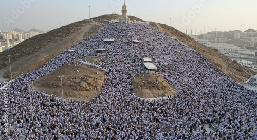 Aerial View of Massive Crowd on Mount Arafat during Hajj Pilgrimage in Mecca, Saudi Arabia