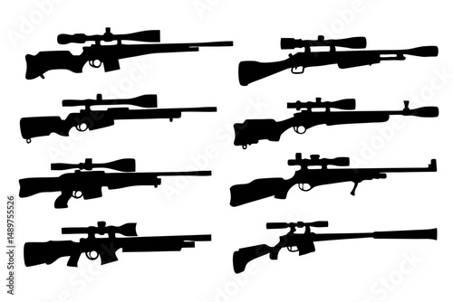 Silenced Sniper Rifle Silhouette for Stealth Themes vector illustration
