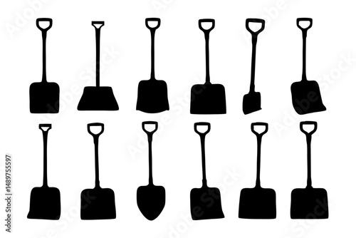 Heavy-Duty Snow Shovel Silhouette for Outdoor Tools vector illustration