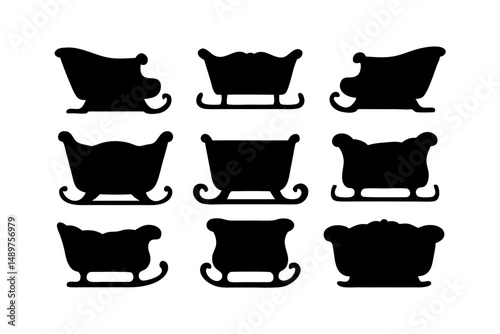 Vintage style Christmas sleigh silhouette set vector illustration