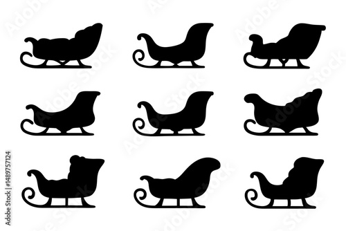 Vintage style Christmas sleigh silhouette set vector illustration