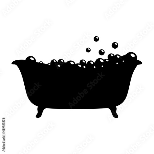 Bathtub with bubbles silhouette design vector illustration