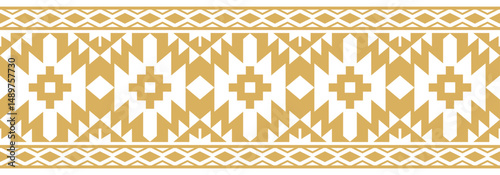 Gold ethnic border with geometric tribal pattern.