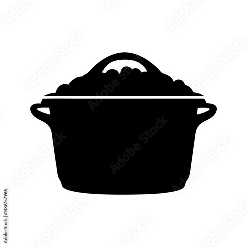 Cooking pot filled to the brim silhouette vector illustration