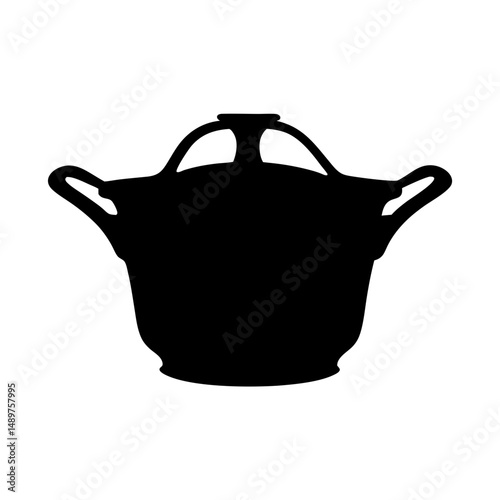 Cooking pot filled to the brim silhouette vector illustration