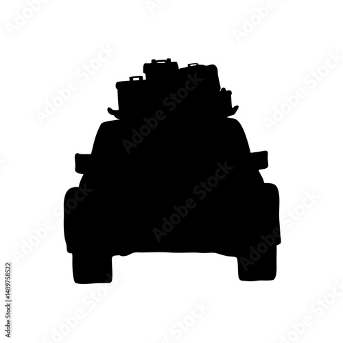 Heavily loaded car silhouette vector illustration