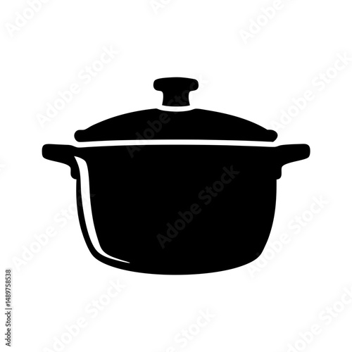 Kitchen pot with lid silhouette vector illustration