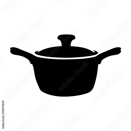 Kitchen pot with lid silhouette vector illustration