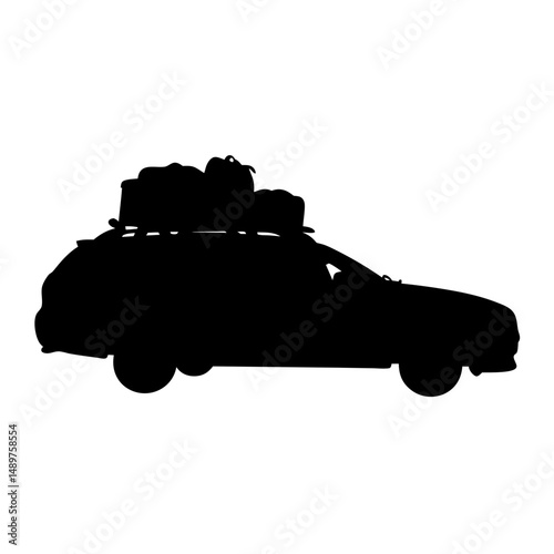 Heavily loaded car silhouette vector illustration