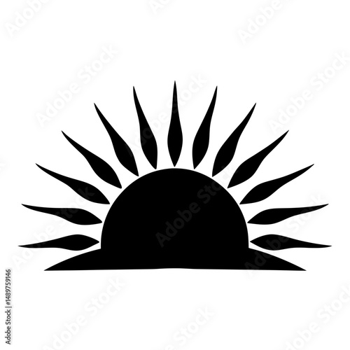Monochrome rising sun silhouette vector illustration