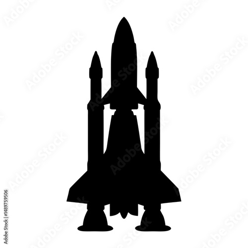 Powerful rocket ready for takeoff silhouette vector illustration
