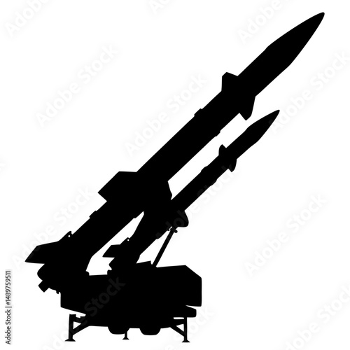 Powerful rocket ready for takeoff silhouette vector illustration