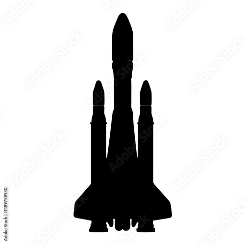 Powerful rocket ready for takeoff silhouette vector illustration