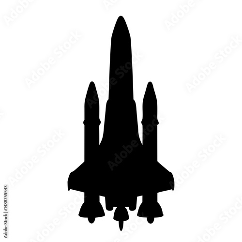 Powerful rocket ready for takeoff silhouette vector illustration