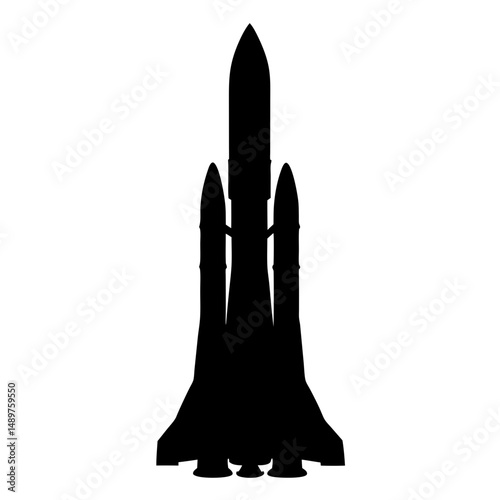 Powerful rocket ready for takeoff silhouette vector illustration