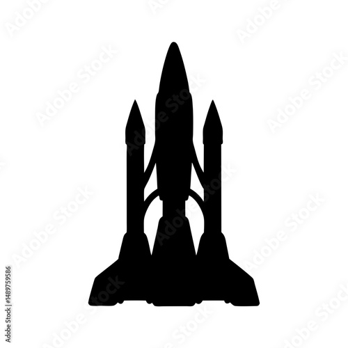 Powerful rocket ready for takeoff silhouette vector illustration