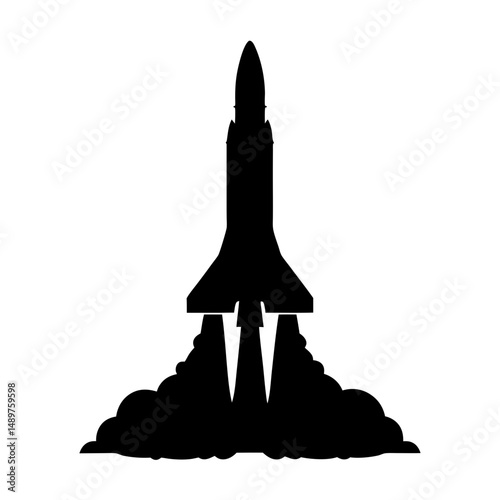 Powerful rocket ready for takeoff silhouette vector illustration