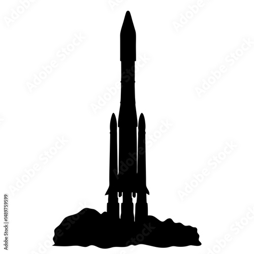 Powerful rocket ready for takeoff silhouette vector illustration