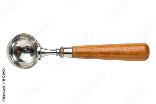 PNG Stainless steel ice cream scoop with wooden handle on white background