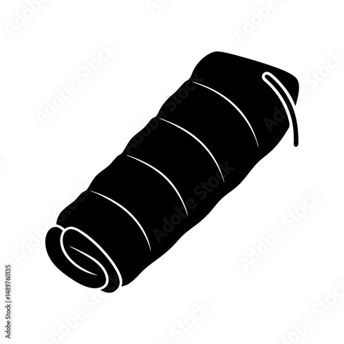 Rolled up sleeping bag ready for camping adventure silhouette vector illustration