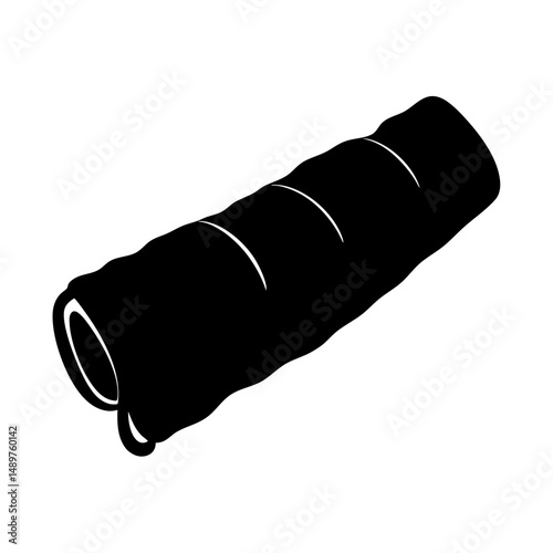 Rolled up sleeping bag ready for camping adventure silhouette vector illustration