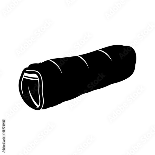 Rolled up sleeping bag ready for camping adventure silhouette vector illustration