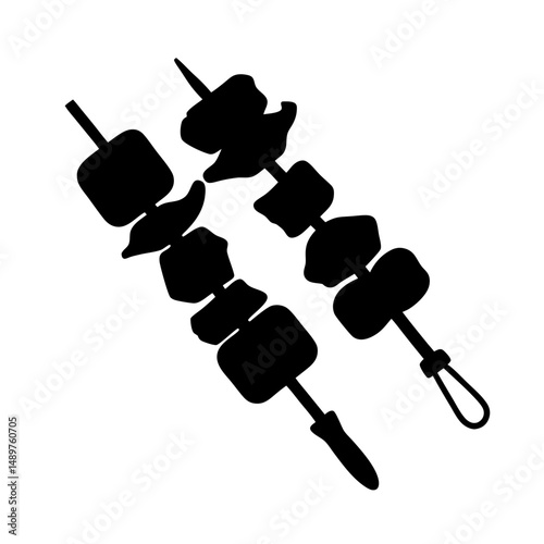 Skewers with assorted meats and vegetables ready silhouette vector illustration