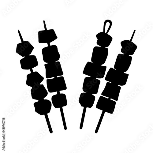 Skewers with assorted meats and vegetables ready silhouette vector illustration