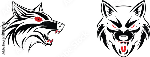 vector Angry wolf head with red eyes and open mouth

