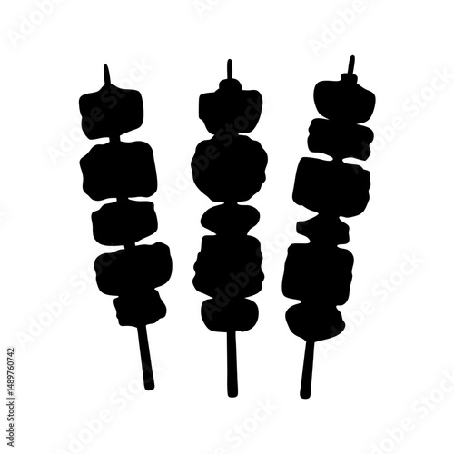Skewers with assorted meats and vegetables ready silhouette vector illustration