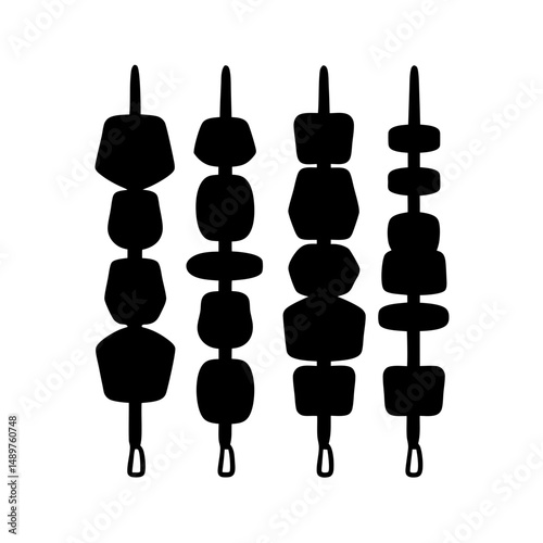 Skewers with assorted meats and vegetables ready silhouette vector illustration