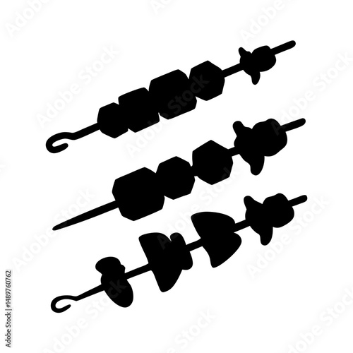 Skewers with assorted meats and vegetables ready silhouette vector illustration