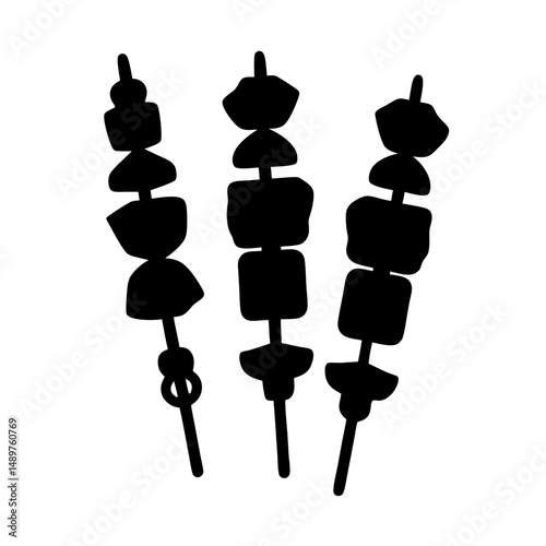 Skewers with assorted meats and vegetables ready silhouette vector illustration