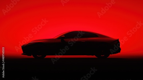 Modern Car Silhouette Against Vibrant Red Light Background