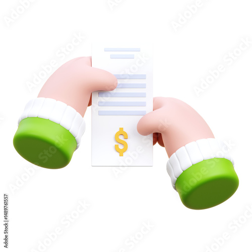 Hand Holding Bill 3d Icon Illustration